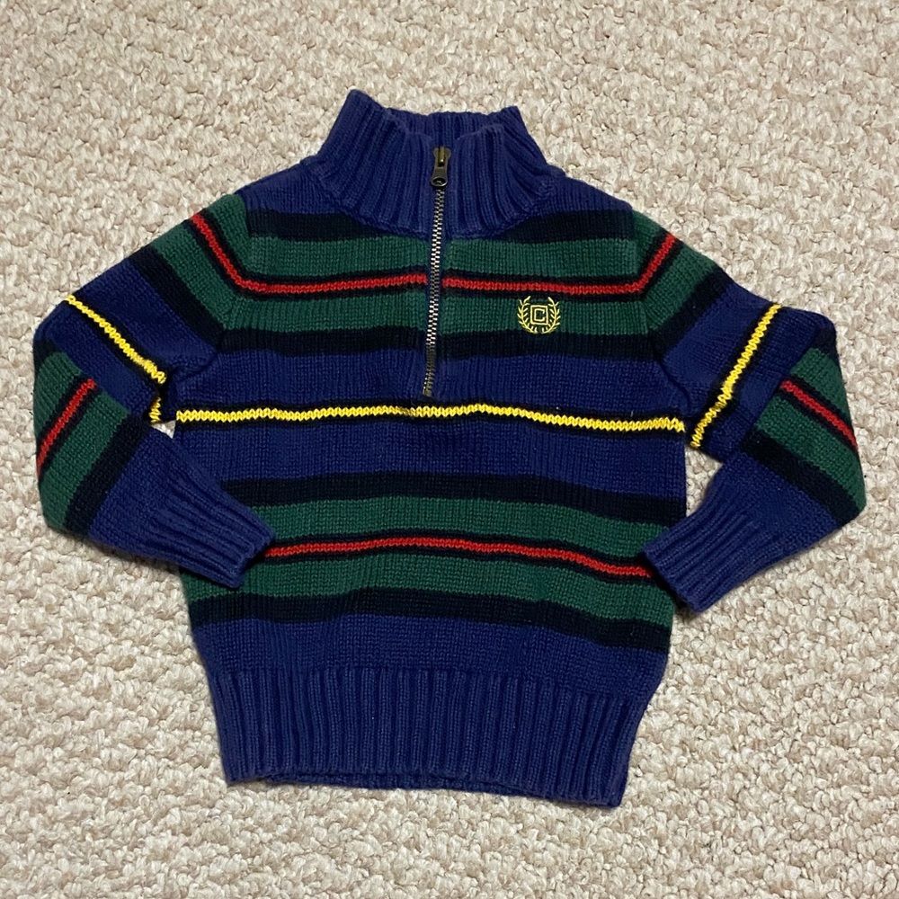Chaps est 1976 toddler boys sz 18mo navy, green, red Striped Half-Zip Sweater